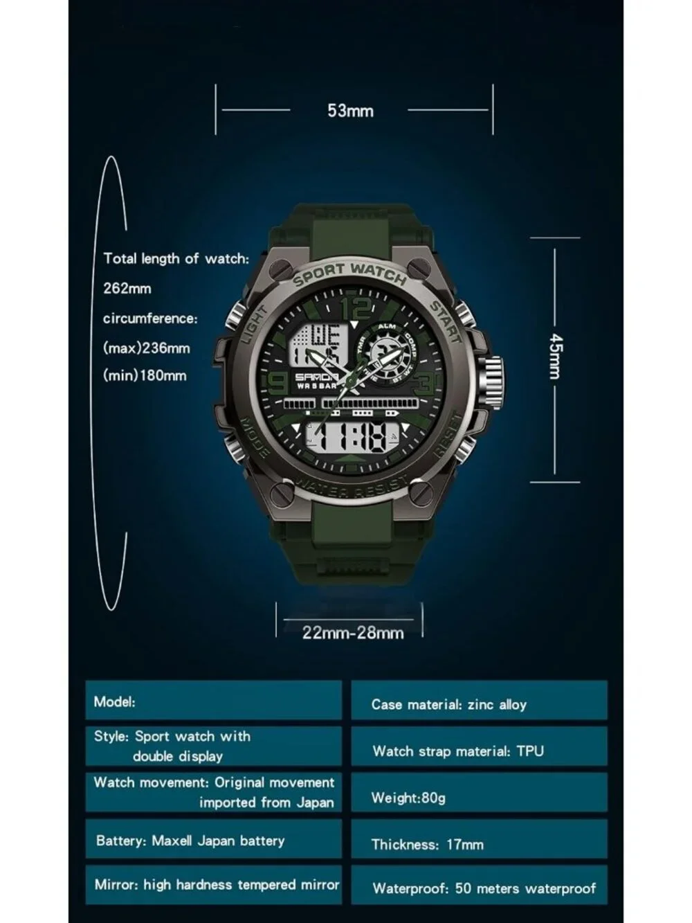 Mens Black Army Green Analog Quartz Sports Waterproof Military LED Digital Watch_5